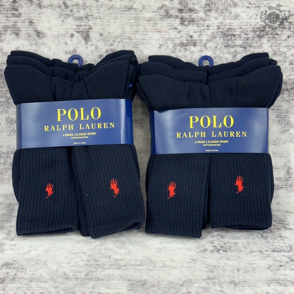 NWT‎ Lot Of 2 6 Packs Polo Ralph Lauren Sport Crew Socks Navy Red Men's 10-13